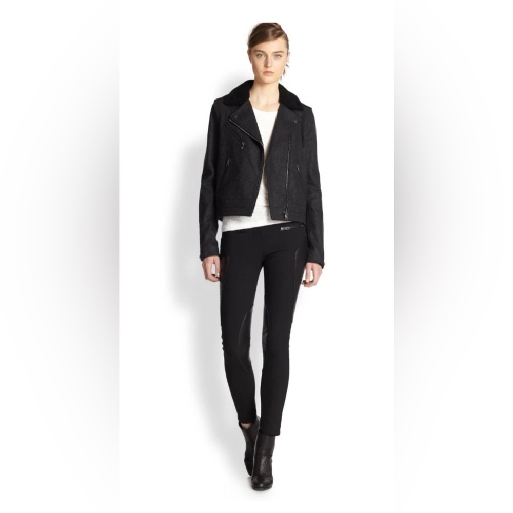 Rag & Bone Wool Blend Bowery Lamb Shearling Trimmed Biker Size 4 Removable Sleev